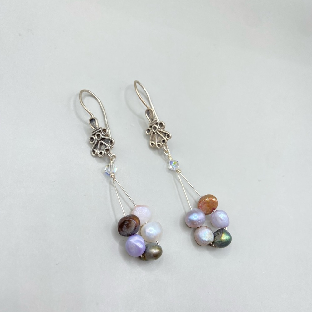 Handmade Multi Color Pearl Dangle Earrings